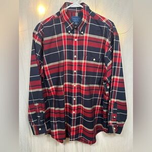 Towncraft‎ Dress Shirt Mens Large Navy Blue & Red Plaid Button Down A08